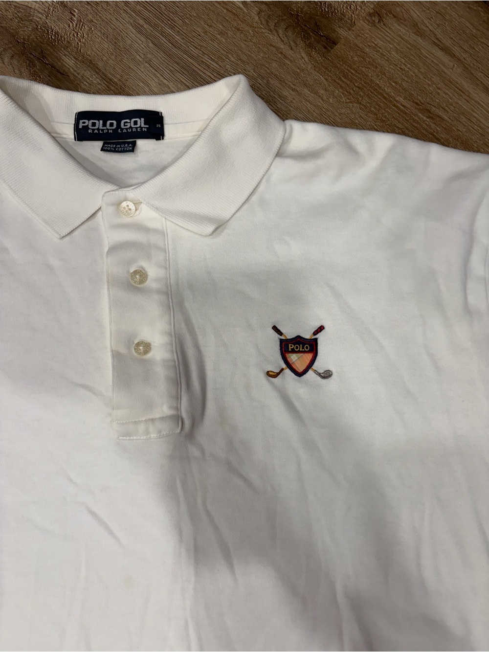 Vtg 90s Polo Golf Ralph Lauren Mens Large Spell Out Made In USA Polo Shirt White - Picture 2 of 3